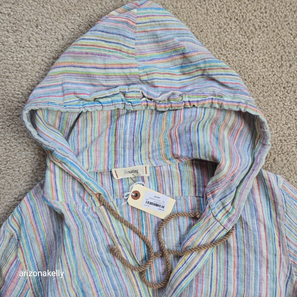 The Salting Linen Hoodie Coverup Tunic Size 000 Colorful Stripe Unisex - Picture 11 of 13